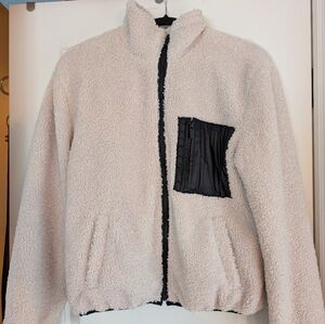 Sanctuary Cream Sherpa Jacket with Black Accents. Size Small